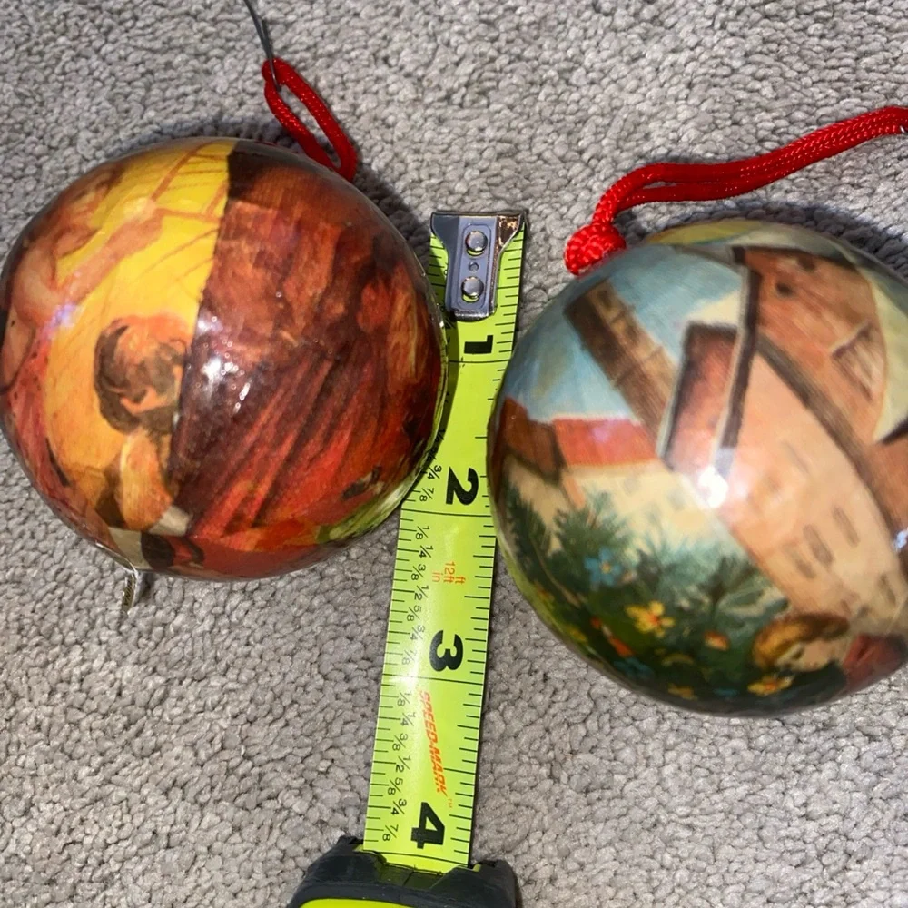 Vintage Decoupage Paper Mache Christmas Ornaments Set‎ Of 2